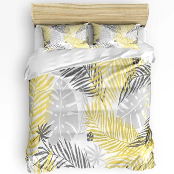 Palmové Listy Žltá Šedá Vytlačené Pohodlie Perinu Vankúš bytový Textil Deka Kryt Chlapec Dieťa Dospievajúce Dievča 3ks posteľná bielizeň Nastaviť