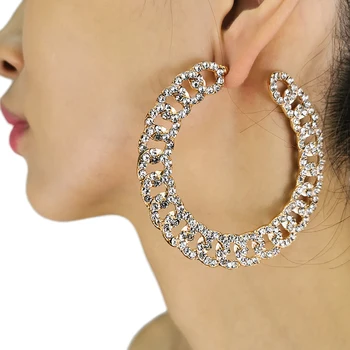 MANILAI 75mm Crystal Kamienkami Veľké Obvodové Náušnice Pre Ženy Robustný Reťazca Dizajn Vyhlásenie Kolo Zliatiny Earings Módne Šperky