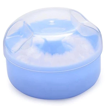 2X Dieťa Mäkkú Tvár, Telo Kozmetické Powder Puff Hubky Box Prípade Kontajner (Modrá)
