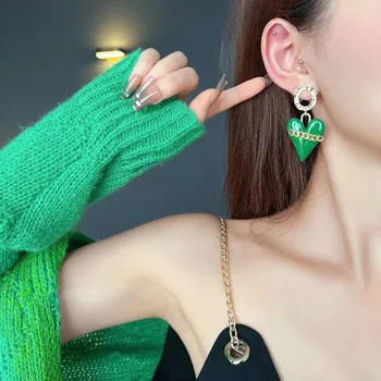 Zelené Srdce Náušnice pre Ženy Kolo Príslušenstvo Reťaz Šperky Visieť Náušnice kórejský Fashion Party Letné Tanečné Náušnice lacné